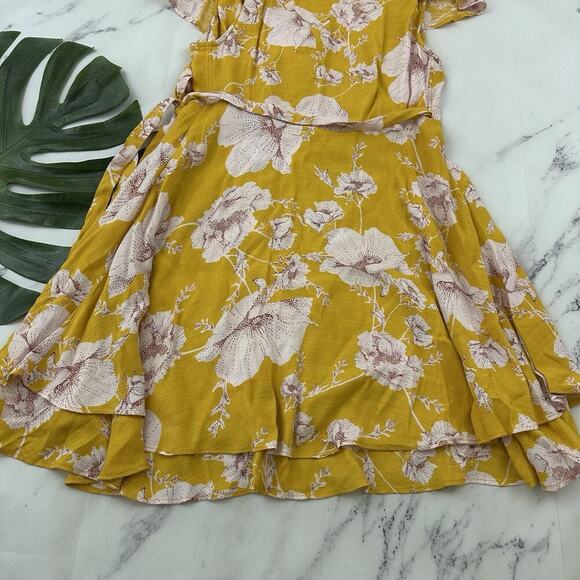 Free People French Quarter Wrap Mini Dress Size XS Yellow Floral Ruffle Flutter - Picture 10 of 10